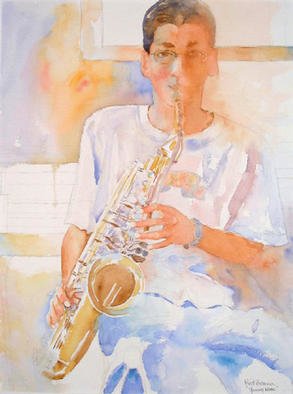 Roderick Brown; Young Note, 2001, Original Watercolor, 18 x 24 inches. Artwork description: 241 I have always been fascinated by the complexity of the saxophone and felt there was a real challenge in capturing a musician' s hands playing one of these instruments. A friend of mines young son gave me this opportunity. This painting won the gold medal first prize ...