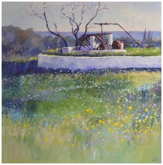 Roman Markov; Abandoned Farm In The Alg..., 2013, Original Painting Acrylic, 80 x 80 cm. Artwork description: 241  pintor Roman Markov, Portugal, Algarve, Faro, sea, Abandoned farm, flowers       ...