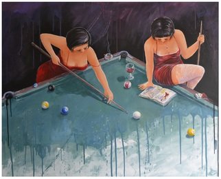 Roman Markov; Snooker, 2013, Original Painting Acrylic, 100 x 81 cm. Artwork description: 241 pintor Roman Markov, Portugal, Algarve, Faro, summer, beach, ball ...