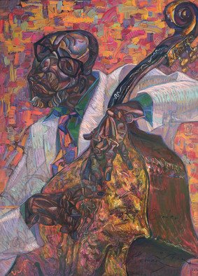 Roman Nogin; Ron Carter, 2020, Original Painting Oil, 85 x 115 cm. Artwork description: 241 Series aEURJazz PeopleaEUR: This series includes compositions of various types  Portraits, Compositions Of Several Figures, Decorative And Abstract Compositions From Musical Instruments , But United By One Theme - The Music Of Jazz. The Main Concept of all these paintings isto express the music of Jazz through color, plastic ...
