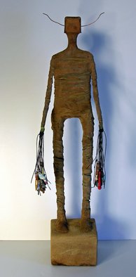 Ron Allen; Shaman Tools, 2009, Original Sculpture Mixed, 7 x 24 inches. Artwork description: 241  cement over steel armature, acid stain patina, found objects hung from wax thread ...