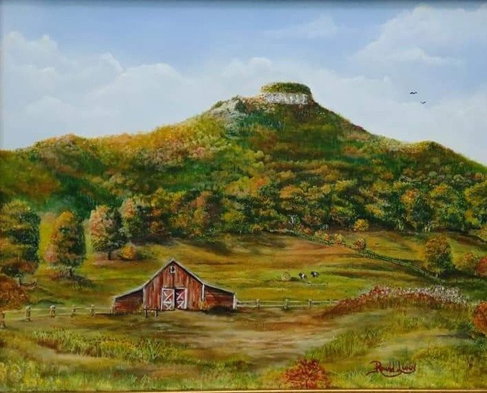 Ronald Lunn; Farmers View Of Pilot Mountain, 2016, Original Painting Oil, 20 x 16 inches. Artwork description: 241 Not a common scene and I thought of oil painting and sharing it with the public.  Ronald Lunn fine art, Raleigh Artist, Benson artist, NC Artist, Buy art, Original Art, YouTube artist, Artist, artwork, fine art, visual art, landscape, landscape painting, oil painting, published artwork, realism, fine ...