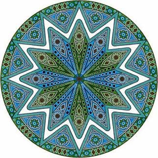 Ron Zilinski; Blue Green Horizon, 2004, Original Drawing Pen, 28 x 22 inches. Artwork description: 241 Beautiful colors are offered in this design drawing.  Over 80 hours to draw this drawing.  Blue, Green and Black are the color tones and combined into geometric shapes gives this design it' s best features....