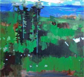 Jerry Ross; Oregon Forest Veduta, 2019, Original Painting Oil, 33 x 44 inches. Artwork description: 241 Oregon forest scene from above- ground viewpoint.  Abstract and modern. ...