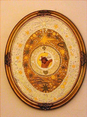 Cathy Dobson, 'Matthew 5 8', 1995, original Painting Oil, 16 x 20  x 1 inches. Artwork description: 2703 Oval canvas with oval gold wooden frame. This is an original Illuminous Oil Painting on primed cotton canvas. Silver and Gold Icon Collection. Blacklight artwork. A painting of Jesus Christ. Highlighted Bible quote glows in the dark or under black lights....