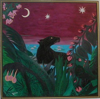 Cathy Dobson, 'Midnight Panther', 1994, original Painting Oil, 48 x 48  x 1 inches. Artwork description: 2307   In The Wild Marijuana Collection. Spotted black panther. Partly primed and unprimed linen canvas....