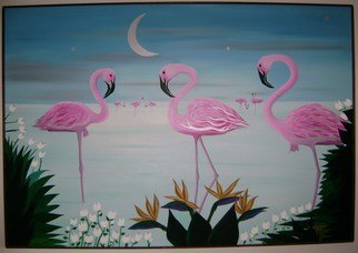 Cathy Dobson, 'Pink Flamingos', 1987, original Painting Oil, 70 x 48  x 1 inches. Artwork description: 1911   In The Wild Collection....