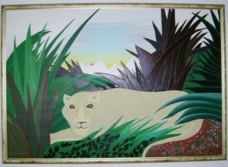 Cathy Dobson, 'Snow Leopard', 1990, original Painting Oil, 72 x 48  x 1 inches. Artwork description: 1911 Original Illuminated Phosphorescent Snow Leopard oil painting.The cat glows in the dark.  Beautifully framed.In the Wild Collection....