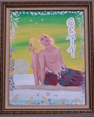 Cathy Dobson; The Full Moon Of Gemini, 2010, Original Painting Oil, 16 x 20 inches. Artwork description: 241 Original Illuminated Oil Painting.Gemini Twin Mermaids.  Glows in the dark. ...