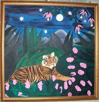 Cathy Dobson; Tiger In The Wild, 1992, Original Painting Oil, 48 x 48 inches. Artwork description: 241 In The Wild Marijuana Collection. ...