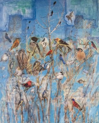 Roz Zinns; Bird Songs, 2013, Original Collage, 24 x 30 inches. Artwork description: 241  Gathering of birds.   ...