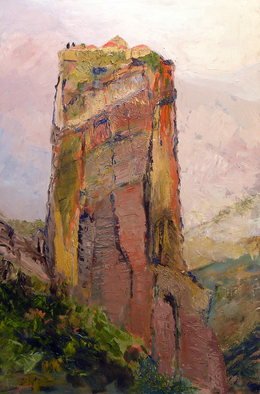 Roz Zinns; Meteora, 2011, Original Painting Oil, 24 x 36 inches. Artwork description: 241  Monasteries on hilltops in Greece    ...