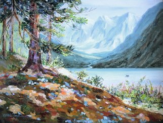Elena Zorina; Treasured Land, 2016, Original Painting Oil, 80 x 60 cm. Artwork description: 241 mountains, lake, forest, summer landscape, mountain landscape, water landscape, pines, sun...