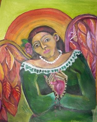 Ruth Olivar Millan; Wore Her Heart , 2009, Original Painting Acrylic, 18 x 23 inches. Artwork description: 241  Original painting by Ruth Olivar Millan. Brilliantintense color 18x24 inches=47. 5x61cm. You frame for easy shipment. Amasing quailty ...