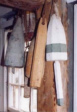 Ruth Zachary, 'Old Buoys', 2001, original Photography Color, 16 x 20  x 1 inches. Artwork description: 2307 Original old wooden lobster buoys, Maine, USA!  Now retired after many years floated on the sea to mark the location of the lobster traps. Classic shapes, fine textures and subtle New England colors. Monhegan Island. Maine. 11 x 14