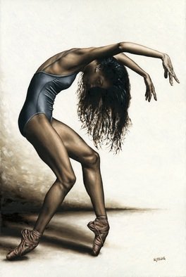 Richard Young; Dance Intensity, 2016, Original Painting Oil, 61 x 91 cm. Artwork description: 241 Fine art original oil painting on a stretched 91cm x 61cm cotton canvas created using a knife.  Theres a very high level of fine detail in this carefully composed, contemporary but photo- realistic painting.  The modern dance ballerina is simply beautiful.  Its an intense, quirky and sensual ...
