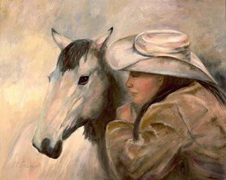 Sally Arroyo; PONY GIRL WHISPERING SECRETS , 2015, Original Painting Oil, 30 x 24 inches. Artwork description: 241  SHE WHISPERS ADVICE FOR UPCOMING REVIEW OR COMPETITION CALMING BEFORE PERFORMING OR JUST BONDING, TRUST AND ENCOURAGEMENT BETWEEN THE TWO Size 30