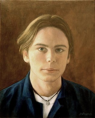Yoli Salmona; Christopher, 1999, Original Painting Oil, 31 x 38 cm. Artwork description: 241   A portrait of my eldest stepson Christopher Sharp at 18.Although he was in those days focusing on music, his life path has, at a fast pace, taken him to film and his present role as a development manager for Screen Australia....
