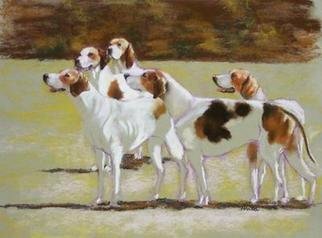 Sallyann Mickel; Five Foxhounds, 2004, Original Pastel, 20 x 16 inches. Artwork description: 241 Pastel Painting of five Foxhound dogs waiting for the Hunt to begin...
