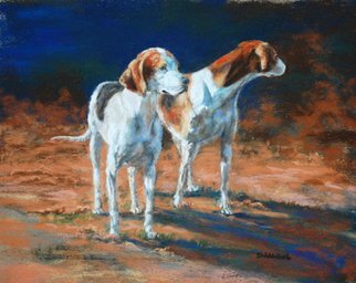Sallyann Mickel; Which Way Did He Go, 2009, Original Pastel, 20 x 16 inches. Artwork description: 241  Pastel painting of two foxhound dogs pausing to catch the scent of the fox.       ...