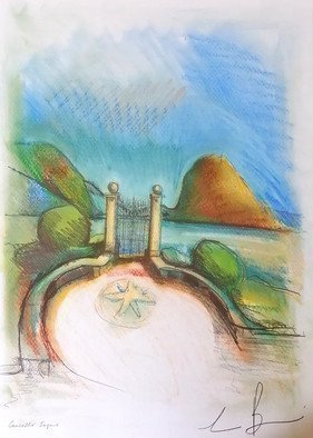 Sandro Bisonni; Gate Lugano, 2021, Original Drawing Crayon, 29 x 42 cm. Artwork description: 241 Looking at the gate of Villa Ciani in Lugano Switzerland, it made me think of beyond the limits of the human ...