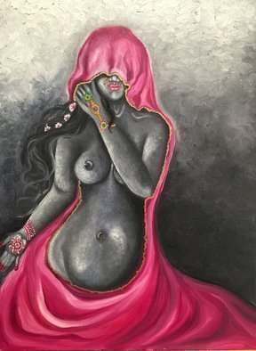 Sangeetha Bansal, 'Hiding Behind The Veil', 2016, original Painting Oil, 12 x 16  x 1 inches. Artwork description: 1911  Oil painting of a mysterious woman hiding her face. There is an air of enigma about the lady and only part of her face is visible. The art makes one want to lift her veil and see the beauty hiding there. The art teases the viewer and ...