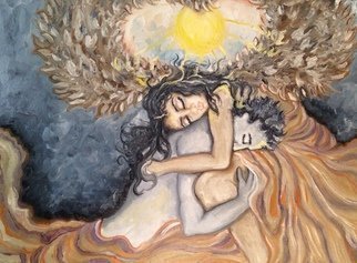 Sangeetha Bansal, 'Lying In Your Lap', 2015, original Painting Oil, 12 x 16  x 1 inches. Artwork description: 3099  Oil painting of a man lying in his guardian angels lap. ...