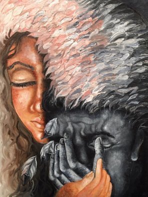 Sangeetha Bansal, 'Your Angel', 2017, original Painting Oil, 12 x 16  x 1 inches. Artwork description: 1911 Oil painting of lovers. The woman is her beloved s angel. She gives him strength when he is weak, she loves him through good and bad. She wipes his tears and is there for him.Anyone can love when all is bright and great, but, it takes ...
