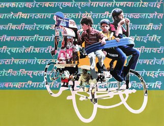Sanjay Verma; Untitled 13, 2010, Original Painting Acrylic, 60 x 48 inches. Artwork description: 241  Acrylic, fast color, city, rickshaw, people ...