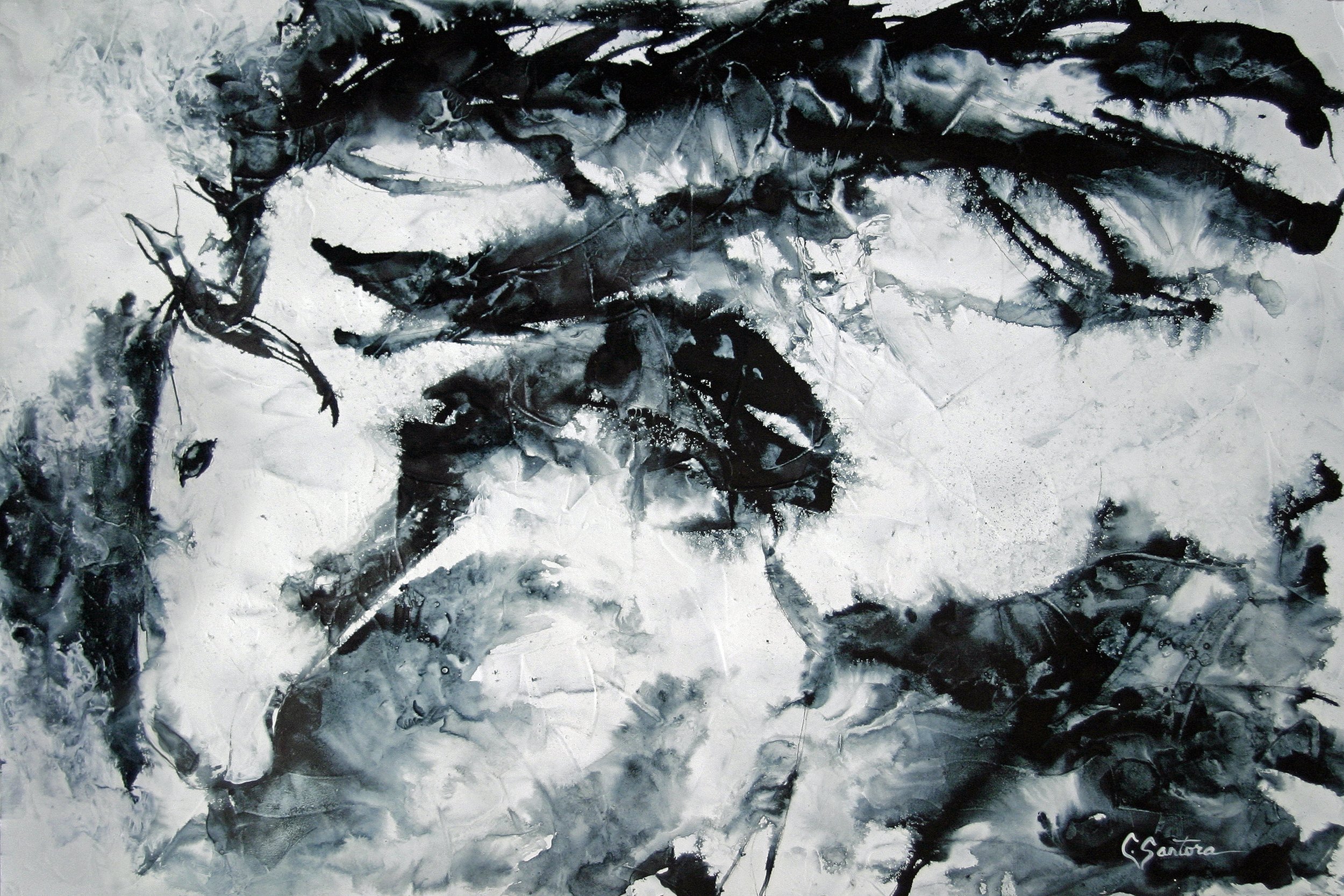 Carol Santora; Wind Horse, 2020, Original Painting Acrylic, 30 x 20 inches. Artwork description: 241 Abstract horse painting, black and white expressionist series...