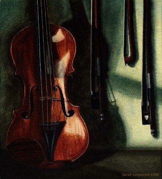 Sarah Longlands, 'Mariani', 1999, original Watercolor, 40 x 40  inches. Artwork description: 2103  Mariani violin and bows in the repairers workshop. ...