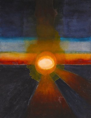 Sarah Longlands; Poached Egg Sunrise, 2017, Original Watercolor, 21 x 28 inches. Artwork description: 241 Sunrise from the International Space Station can look quite surreal and to me this one really does look like a poached egg. ...