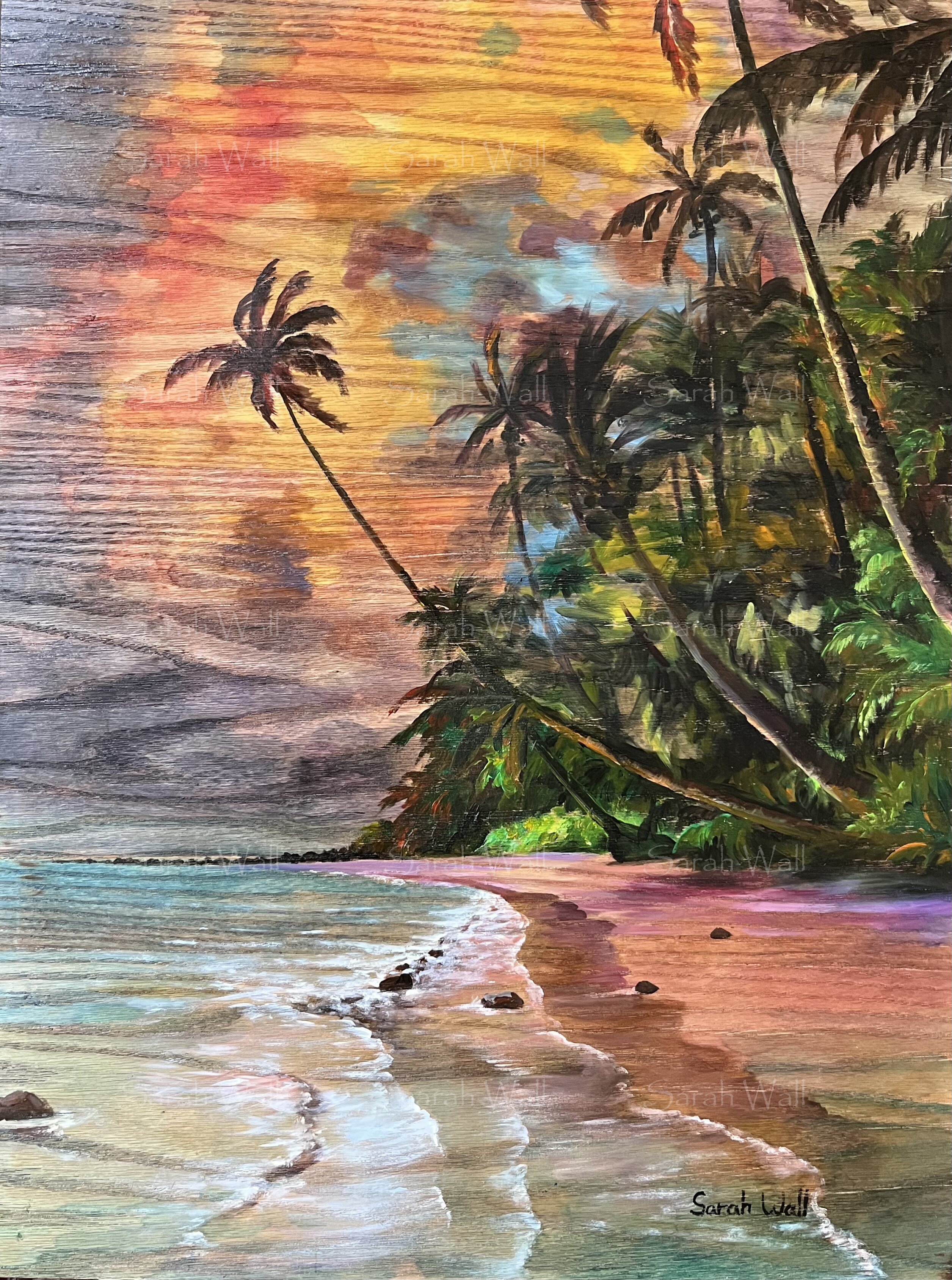 Sarah Wall; Out Of The Jungle, 2022, Original Painting Oil, 20 x 24 inches. Artwork description: 241 Beautiful tropical beach palm trees seascape sunrise ...