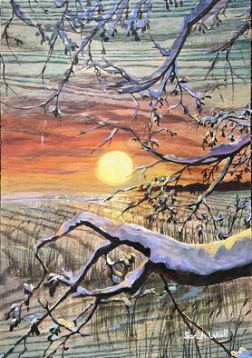Sarah Wall; Snowy Sunrise, 2022, Original Painting Oil, 18 x 24 inches. Artwork description: 241 beautiful sunrise snow trees scenery landscape oil painting on wood...