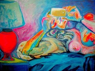 Sarangello Raquel; Selfie, 2017, Original Painting Oil, 80 x 60 cm. Artwork description: 241 selfie, portrait, art, painting, colours, blue, woman, figurative,...