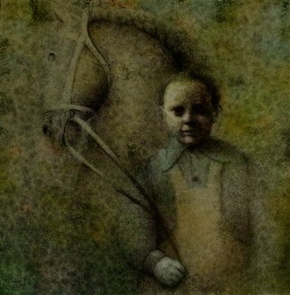 Sasha Tsyganov; Boy With A Horse, 2014, Original Painting Oil, 90 x 90 cm. Artwork description: 241      ballpoint pen, oil on canvas                      ...