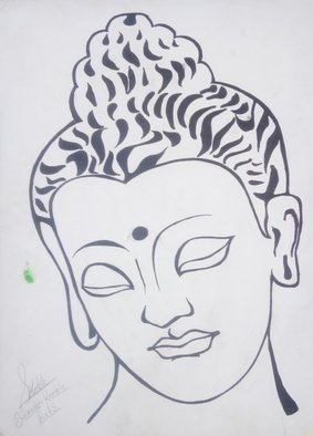 Art Sbk; Gautam Buddha Drawing, 2018, Original Drawing Ink, 5.7 x 7.8 inches. Artwork description: 241 This artwork shows gautam buddhas beautiful drawing...