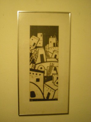 Scott Mohr; Taos Pueblo, 1976, Original Printmaking Woodcut, 16 x 33 inches. Artwork description: 241  A visit to Taos Pueblo in New Mexico brought out this cubist interpretation that makes me think of the chilren's board game 