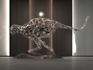 Sebastian Novaky; Cheetah, 2017, Original Sculpture Steel, 67 x 35 inches. Artwork description: 241 Lifesize hunting cheetah sculpture, Stainless Steel cheetah sculpture for sale for display Inside Indoors in your House by The Successful Sculptor Sebastian Novaky. whho adds. . . . . . Steel statue of a Leopard with is waling smoothly for hunting. The artist perfectly depicts the balance and stance of the leopard ...