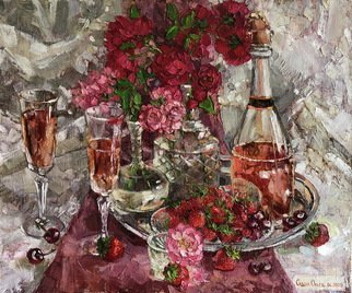 Olga Sedykh; Bouquet Of Pink Champagne, 2020, Original Painting Oil, 60 x 50 cm. Artwork description: 241 pink roses, bouquet, champagne, pink champagne, Pink Strawberry...