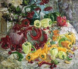 Olga Sedykh; Burning Fragrance, 2020, Original Painting Oil, 70 x 80 cm. Artwork description: 241 Pepper, Rowan, chili pepper, vegetables, spicy...