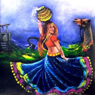 Seema Dasan; Rajasthani Painting, 2021, Original Mixed Media, 20 x 20 inches. Artwork description: 241 Rajasthani painting, showing Rajasthan culture, Indian Art. A girl fetching water from a nearby well a camel in the background. Beautiful Artwork, hand made, mixed media. ...