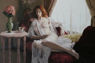 Seidai Tamura; Morning Tea, 2008, Original Painting Oil, 36 x 24 inches. Artwork description: 241  Oil on Masonite board, 24x 36, 2008. The image conceived at one of many historic houses located here in Reno. It has many elegant late 1800' s elements in it. A new model Rebecca did a very nice job posing. ...