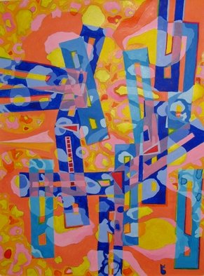 Michael Semsch; Collision, 2011, Original Painting Acrylic, 17.2 x 22 inches. Artwork description: 241  Collision is the intrusion of cool blue forms into a universe of warm swirling forms, where they collide magic ensues.     ...