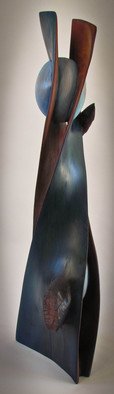 Michael Semsch; Seeking Blind Approval, 2008, Original Sculpture Wood, 10 x 33 inches. Artwork description: 241  Seeking Blind Approval is a cool, blue twisting form, which accentuates the  defects and knots inherent in the wood.  ...
