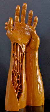 Michael Semsch; Wound, 1993, Original Sculpture Wood, 8 x 19 inches. Artwork description: 241  Wound was inspired by a carving accident, during which I gauged the palm of my left hand. While studying the wound I envisioned my whole arm being sliced open. ...