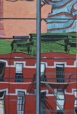 Steven Fleit; High Line Reflection 6, 2018, Original Painting Acrylic, 24 x 36 inches. Artwork description: 241  High Line, reflection, architecture, distortion, glass...