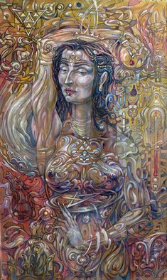 Giorgi Arutinov; QueenofPentacles, 2016, Original Painting Acrylic, 23 x 38 cm. Artwork description: 241   Inspired by archetypes encoded in a tarot deck symbolism.  ...