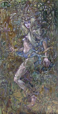 Giorgi Arutinov; QueenofSwords, 2016, Original Painting Acrylic, 24 x 46 cm. Artwork description: 241   Inspired by archetypes encoded in a tarot deck symbolism.  ...