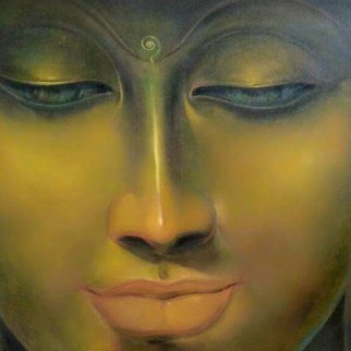 Bharti Yadav; Budhha, 2019, Original Painting Oil, 36 x 36 inches. Artwork description: 241 This painting is in oil colors.  Buddha in a meditation face.  Half close eyes.  Beautiful shades of ocher and green.  Very clam and plesent facial expressions. ...